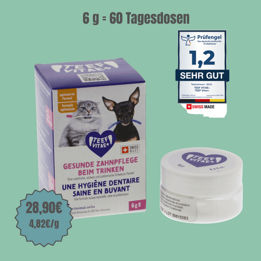 TEEF VitaePlus® (6g) - Natürliche Zahnpflege bei Maulgeruch & Zahnstein für Hunde & Katzen (ausreichend für 60 Tage / 60 Anw.)