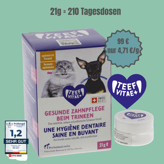 TEEF VitaePlus® (21g) - Natürliche Zahnpflege beim Trinken für Hunde & Katzen (ausreichend für 210 Tage / 210 Anw.)