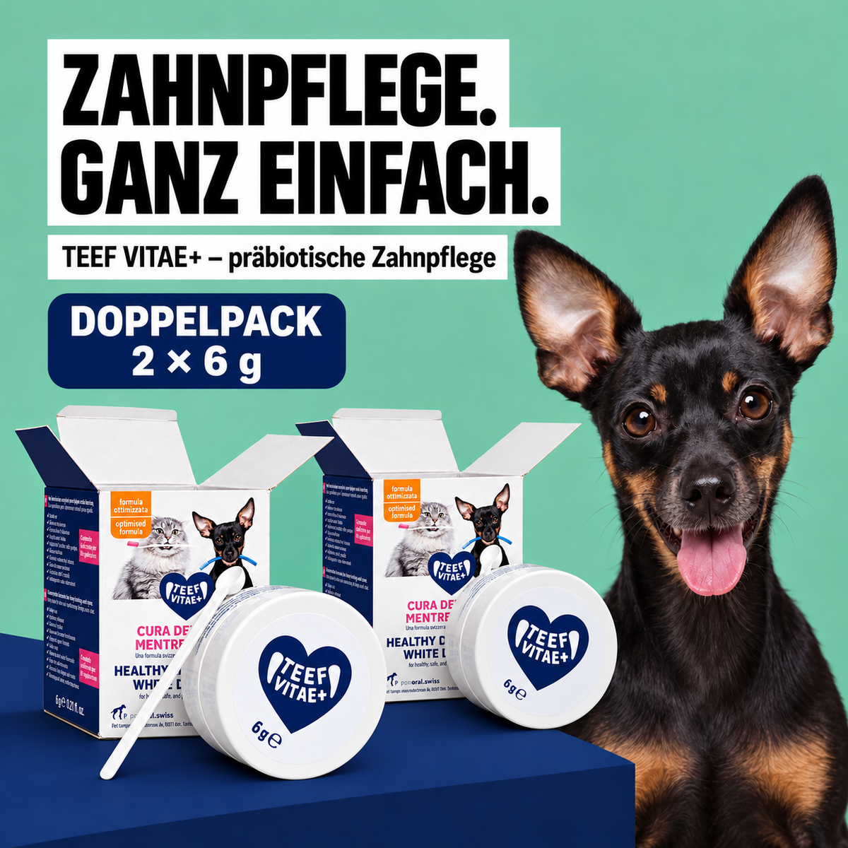 Doppelpack TEEF VitaePlus® (6g) - Natürliche Zahnpflege beim Trinken für Hunde & Katzen (ausreichend für 60 Tage / 60 Anw.)