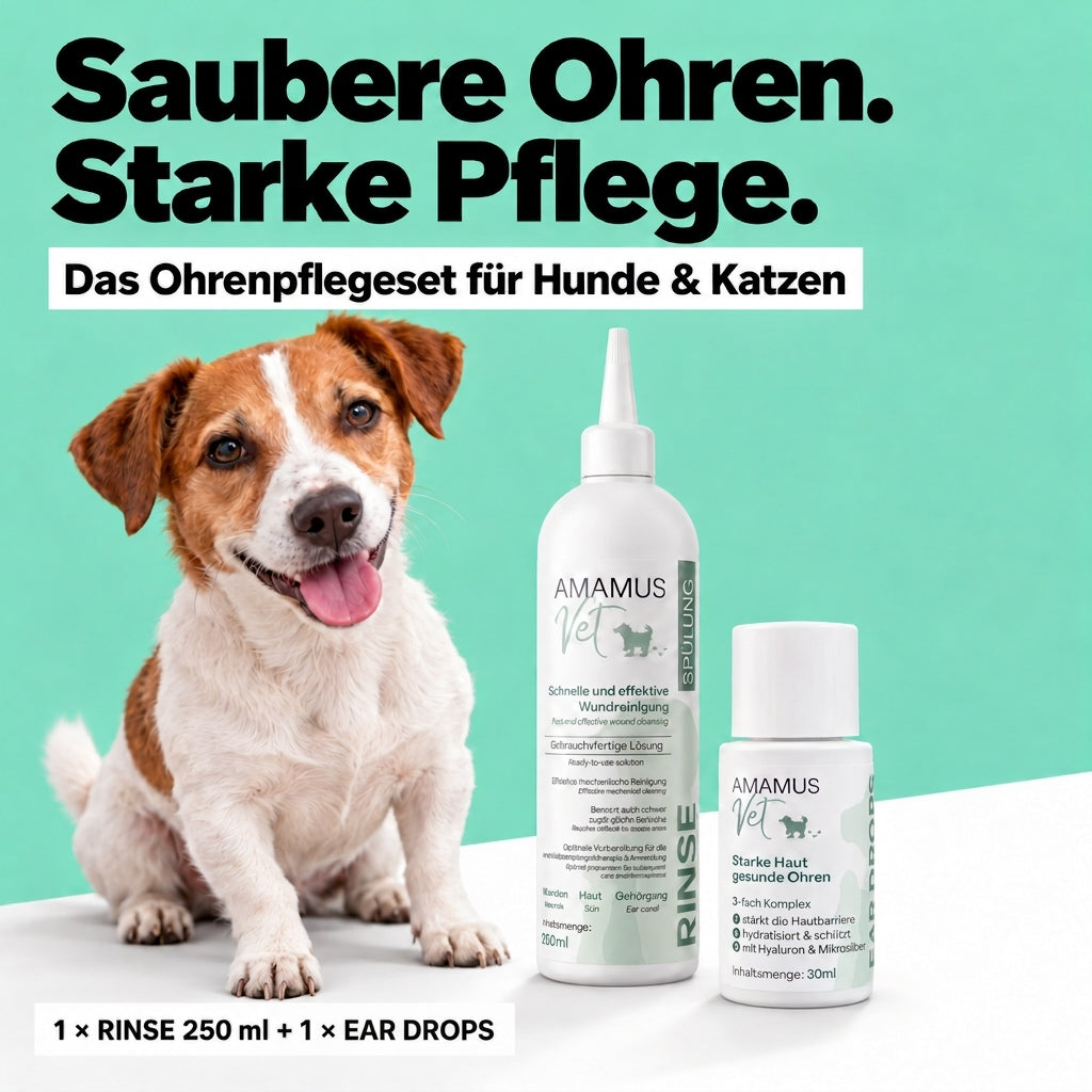 AMAMUS Vet Ohrenpflege Starter Set - Jetzt Tierohren effektiv reinigen & sanft pflegen!