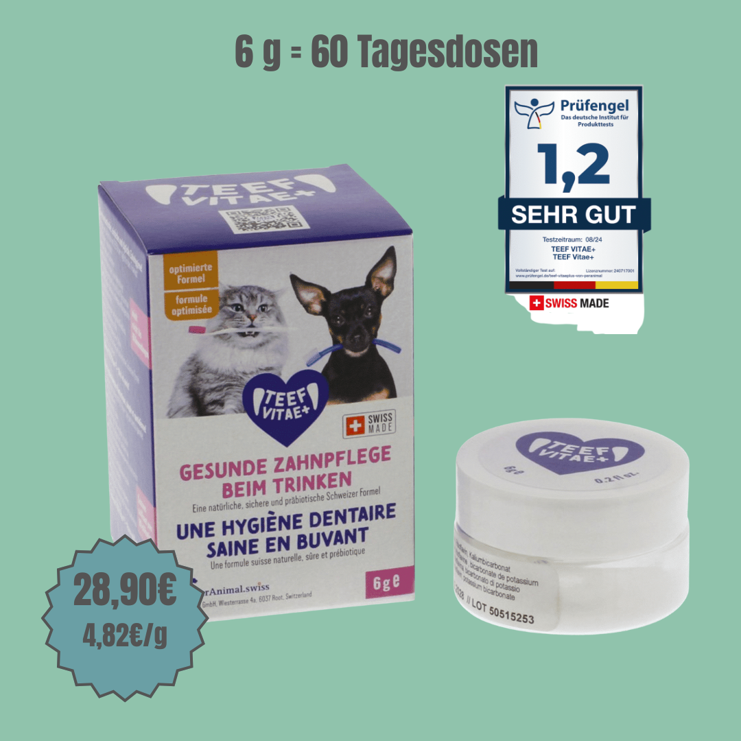 TEEF VitaePlus® (6g) - Natürliche Zahnpflege bei Maulgeruch & Zahnstein für Hunde & Katzen (ausreichend für 60 Tage / 60 Anw.)