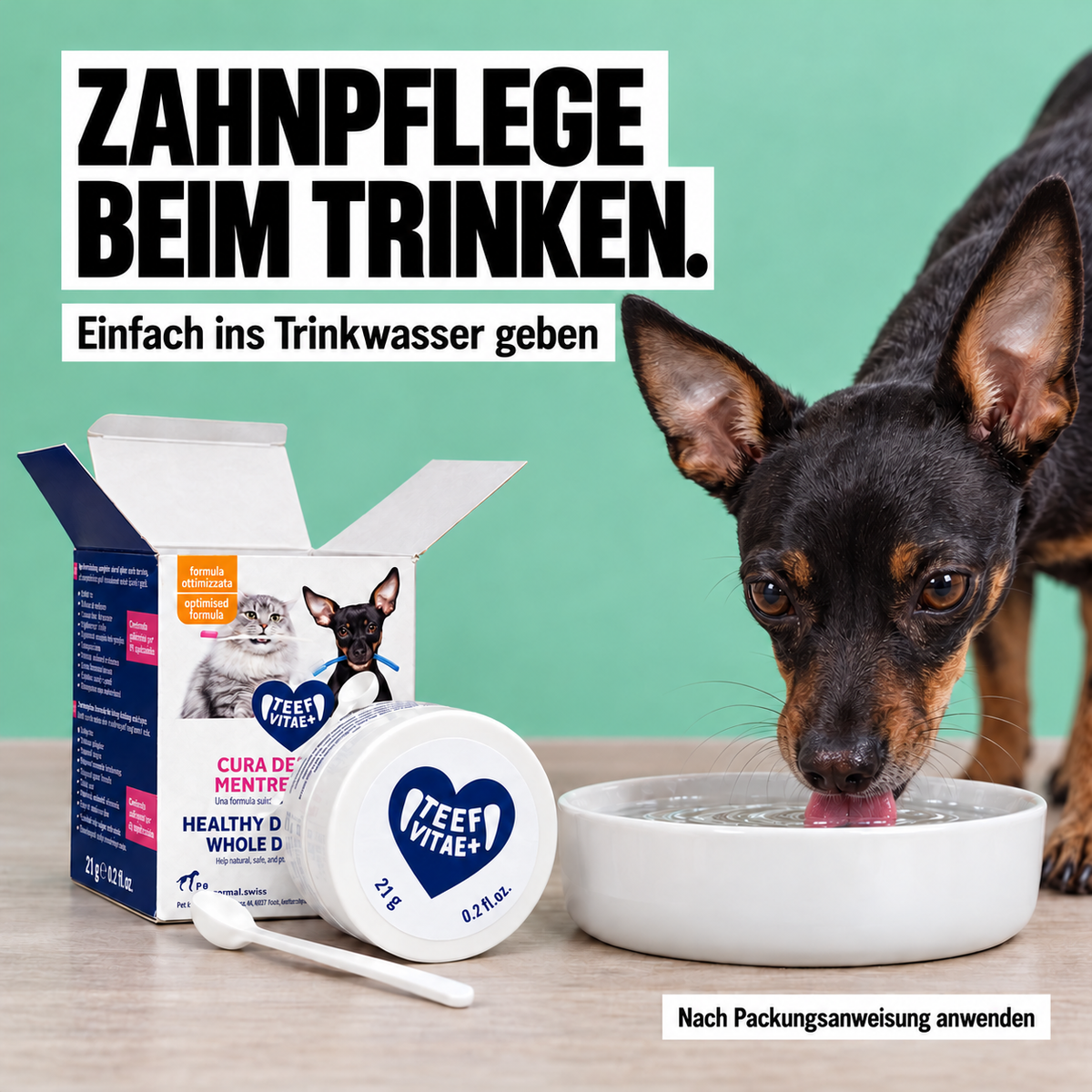 TEEF VitaePlus® (21g) - Natürliche Zahnpflege beim Trinken für Hunde & Katzen (ausreichend für 210 Tage / 210 Anw.)