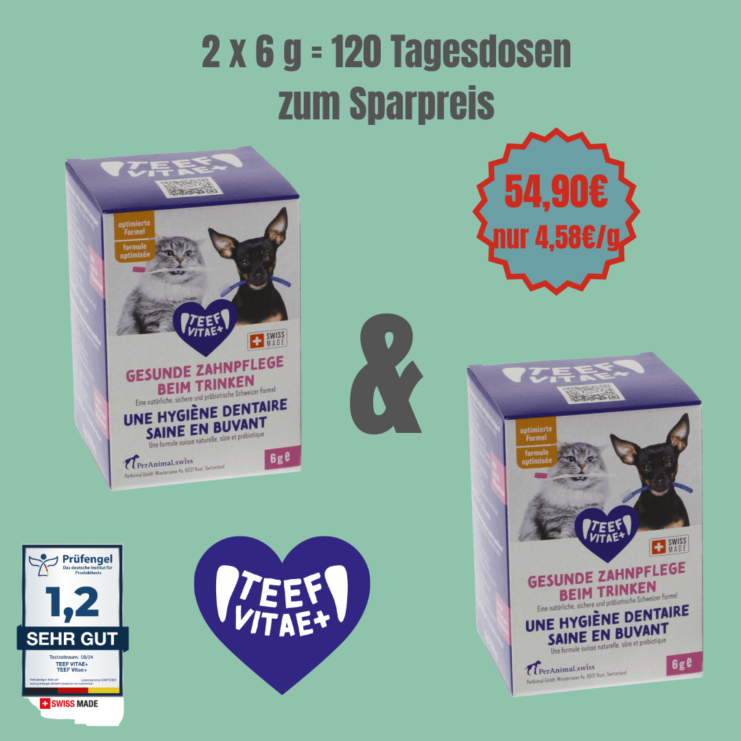 Doppelpack TEEF VitaePlus® (6g) - Natürliche Zahnpflege beim Trinken für Hunde & Katzen (ausreichend für 60 Tage / 60 Anw.)