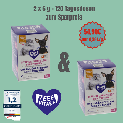 Doppelpack TEEF VitaePlus® (6g) - Natürliche Zahnpflege beim Trinken für Hunde & Katzen (ausreichend für 60 Tage / 60 Anw.)