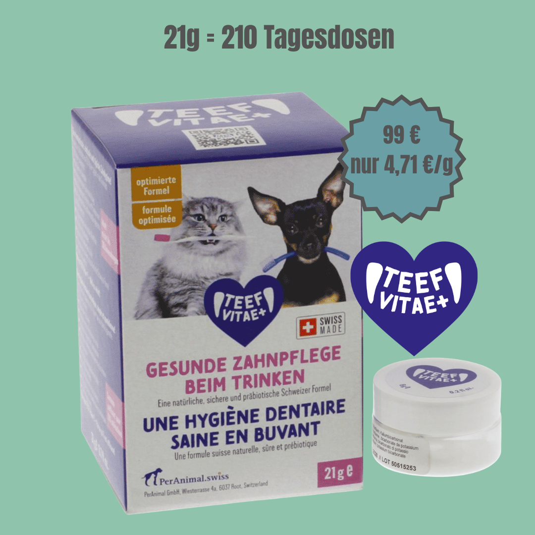 TEEF VitaePlus® (21g) - Natürliche Zahnpflege beim Trinken für Hunde & Katzen (ausreichend für 210 Tage / 210 Anw.)