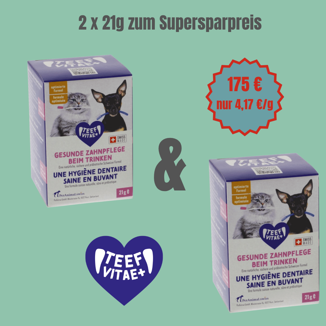 Doppelpack 2 x TEEF VitaePlus® (21g) - Natürliche Zahnpflege beim Trinken für Hunde & Katzen (ausreichend für 420 Tage / 420 Anw.)