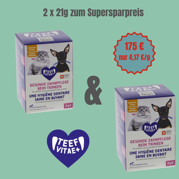 Doppelpack 2 x TEEF VitaePlus® (21g) - Natürliche Zahnpflege beim Trinken für Hunde & Katzen (ausreichend für 420 Tage / 420 Anw.)
