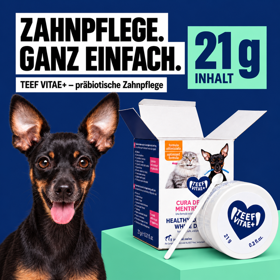 TEEF VitaePlus® (21g) - Natürliche Zahnpflege beim Trinken für Hunde & Katzen (ausreichend für 210 Tage / 210 Anw.)