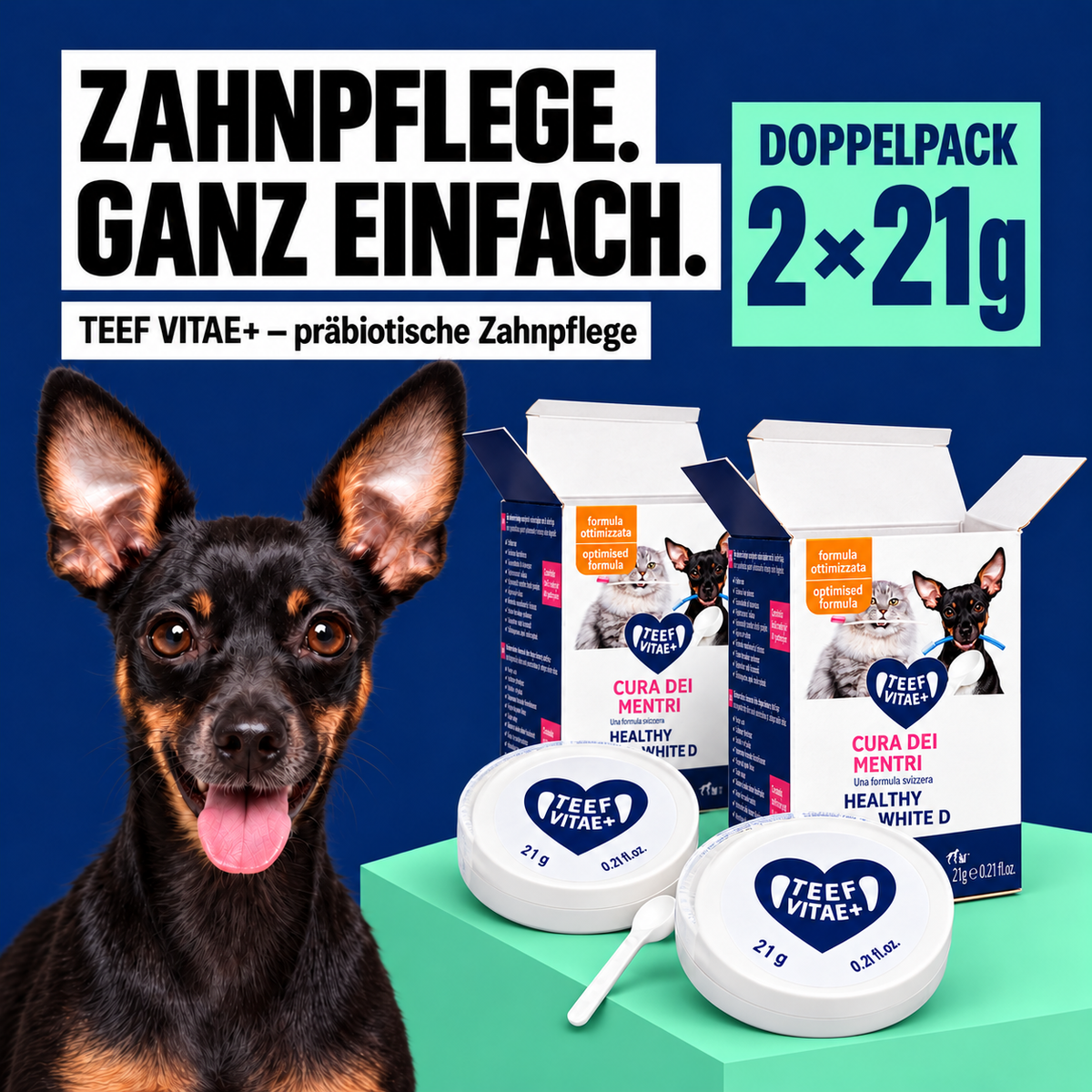 Doppelpack 2 x TEEF VitaePlus® (21g) - Natürliche Zahnpflege beim Trinken für Hunde & Katzen (ausreichend für 420 Tage / 420 Anw.)
