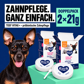 Doppelpack 2 x TEEF VitaePlus® (21g) - Natürliche Zahnpflege beim Trinken für Hunde & Katzen (ausreichend für 420 Tage / 420 Anw.)